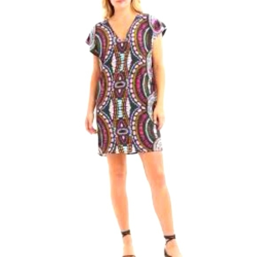 Marie Oliver Silk Shift Dress in Vibrant Pattern